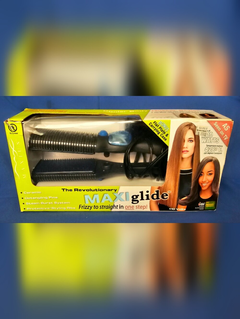 Maxius MaxiGlide MX-597 Flat Iron 2" Ceramic Plates Steam Burst Case/Dvd TESTED